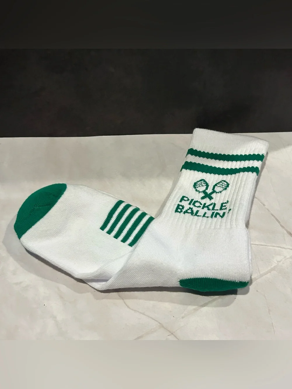 Pickle Ballin' Men's Athletic Crew Socks in White & Green